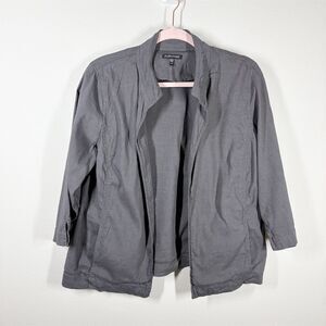 Eileen‎ Fisher Linen Blend Open Front Jacket Size M Gray 3/4 Sleeve Stretch